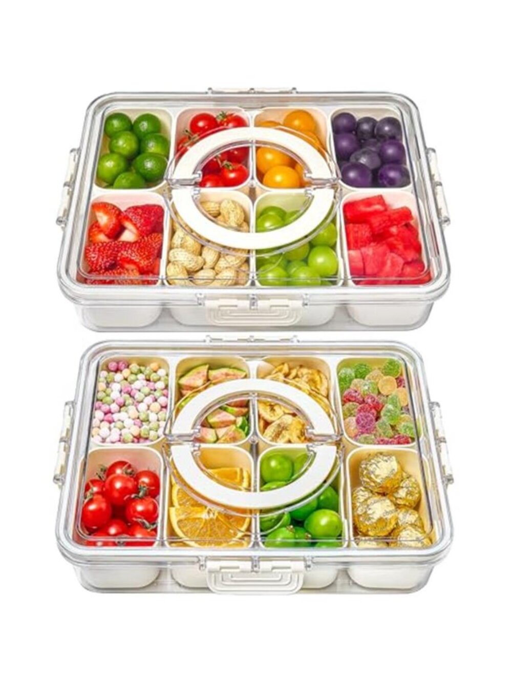 Snackle Box Container, 2 Pack Divided Serving Tray with Lid and Handle,Snack Box